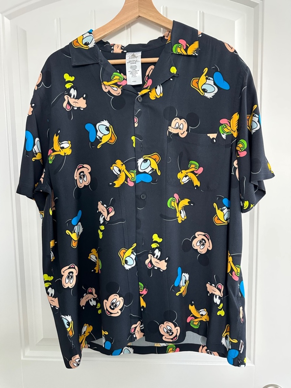 Disney Navy Short-Sleeve Button-Up Shirt with Colorful Mickey & Friends Faces